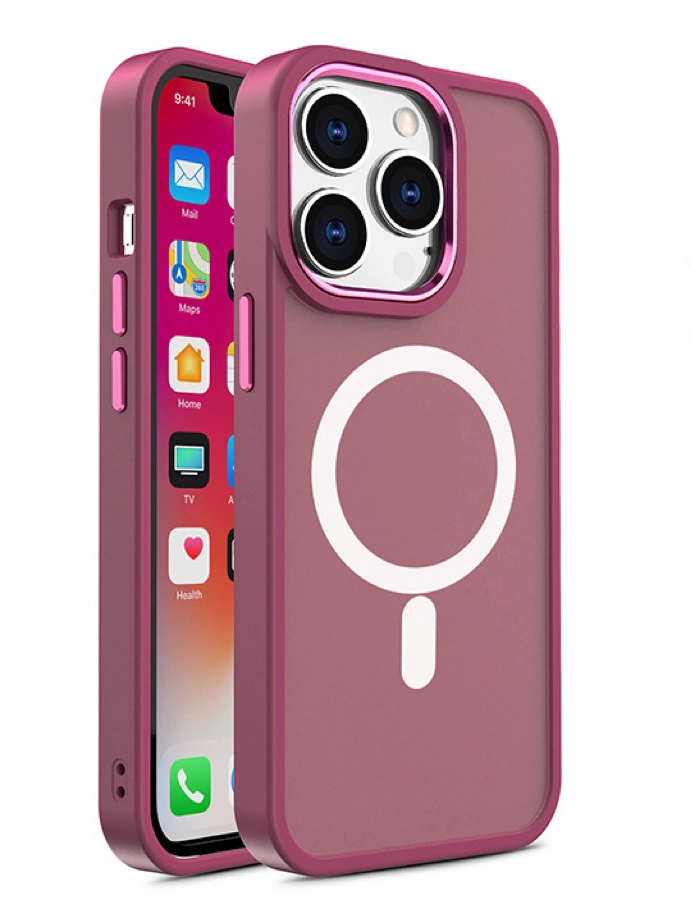 Magnetinis Color Matte dėklas iPhone 15 Plus – bordo