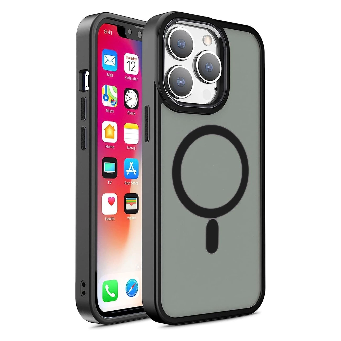 Magnetinis Color Matte dėklas iPhone 15 Pro – juodas