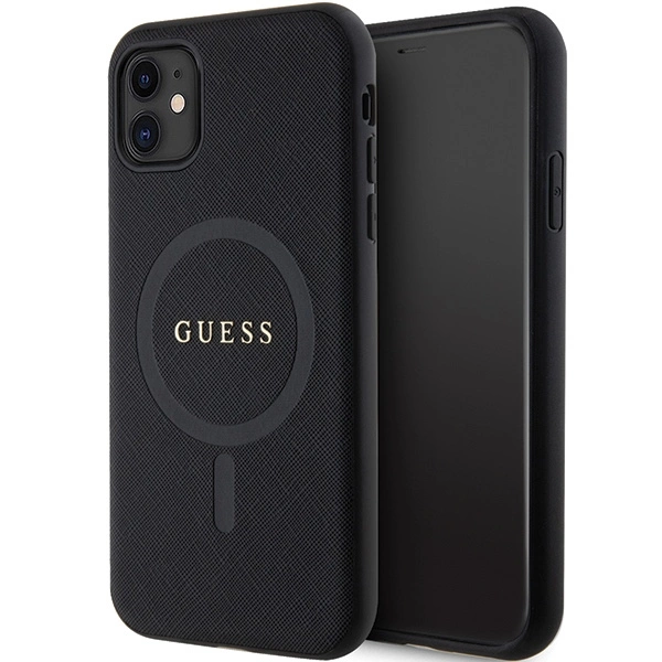 Guess GUHMN61PSAHMCK dėklas iPhone 11 / Xr – juodas Saffiano MagSafe