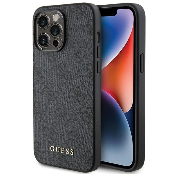 Guess 4G Metal Gold Logo iPhone 15 Pro Max dėklas – pilkas