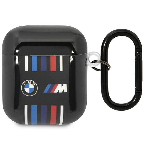 BMW BMA222SWTK AirPods 1/2 dėklas – juodas/juodas, įvairiaspalvės linijos