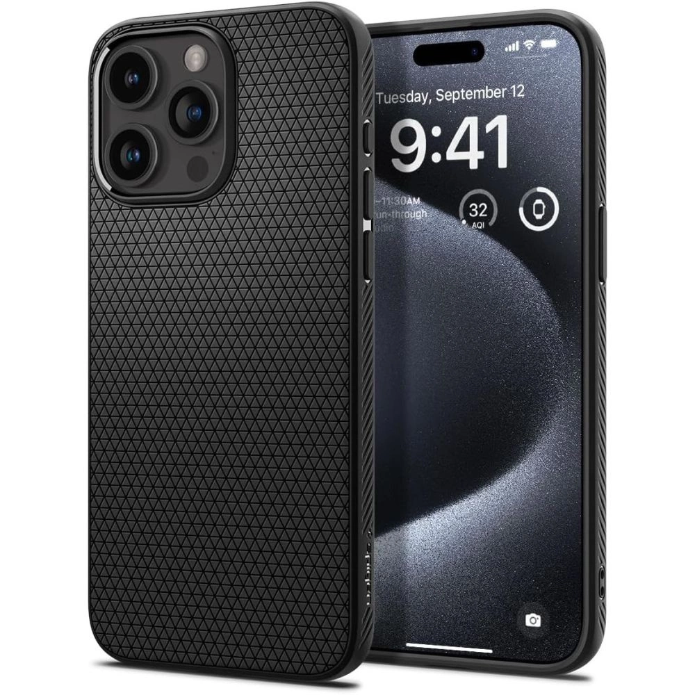 Spigen Liquid Air dėklas iPhone 15 Pro – matinės juodos