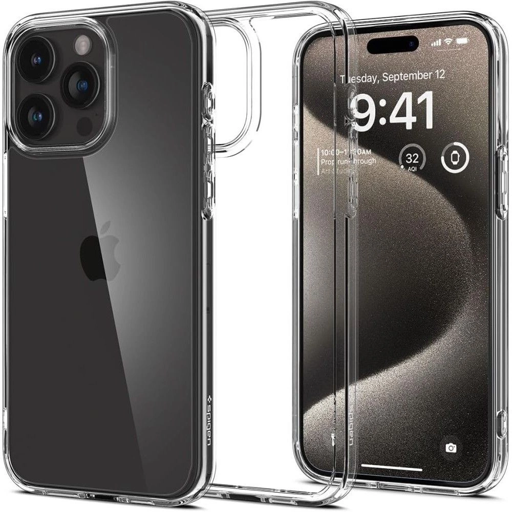 Spigen Ultra Hybrid dėklas iPhone 15 Pro – permatomas