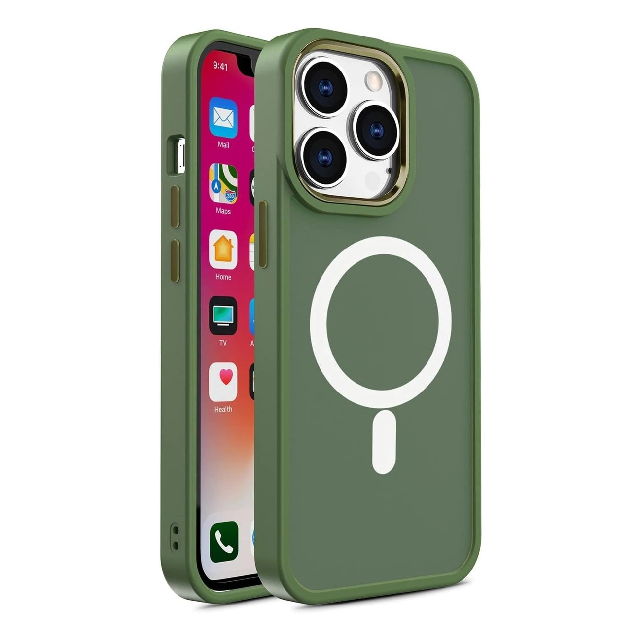 Magnetinis Color Matte dėklas iPhone 15 Pro Max – žalias