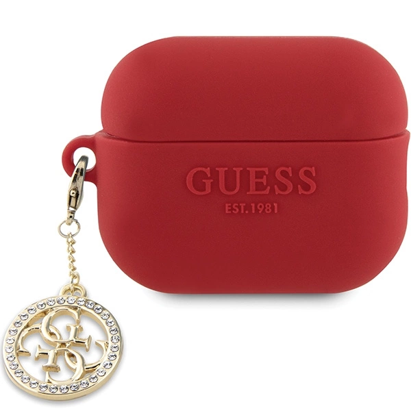 Guess GUAP23DSLGHDF AirPods Pro 2 dėklas – raudonas 3D guminis 4G Diamond Charm