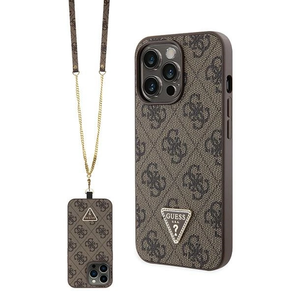 Guess GUHCP13LP4TDSCPW dėklas iPhone 13 Pro / 13 – rudas Crossbody 4G Metal Logo