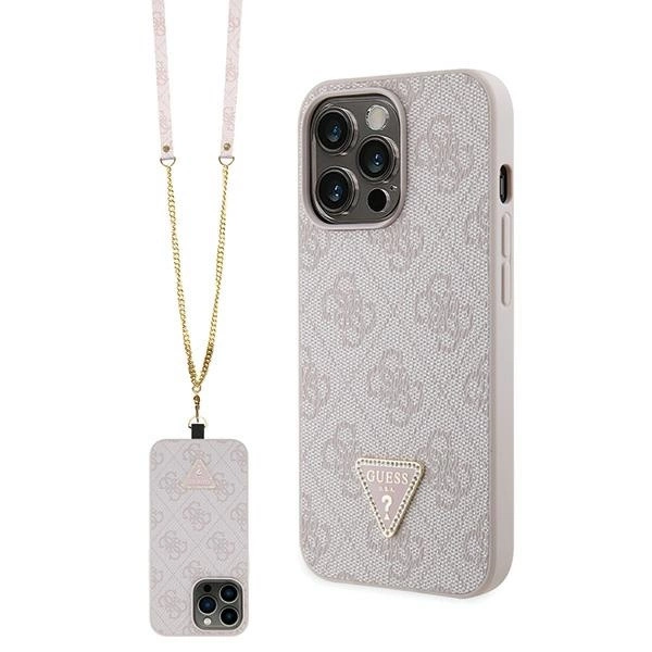 Guess GUHCP13LP4TDSCPP dėklas iPhone 13 Pro / 13 – rožinis Crossbody 4G Metal Logo