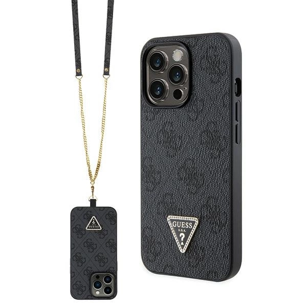 Guess GUHCP13LP4TDSCPK dėklas iPhone 13 Pro / 13 – juodas Crossbody 4G Metal Logo