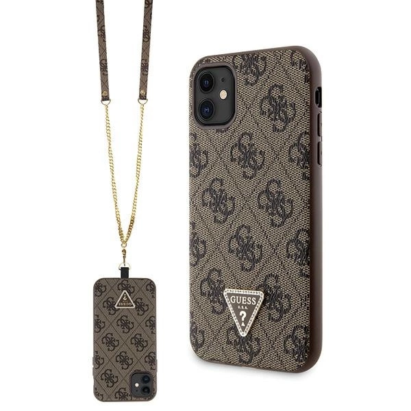 Guess GUHCN61P4TDSCPW dėklas iPhone 11 / Xr – rudas Crossbody 4G Metal Logo