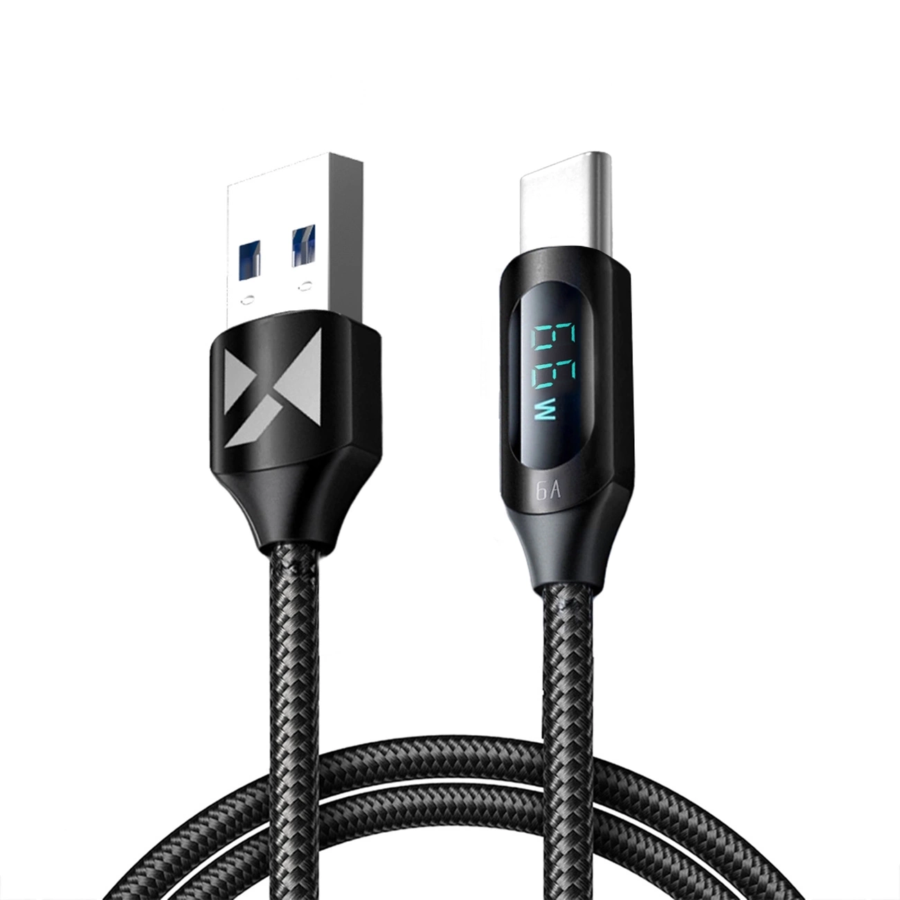 Wozinsky WUACC1 USB A – USB C kabelis su ekranu 66W 6A 1 m – juodas