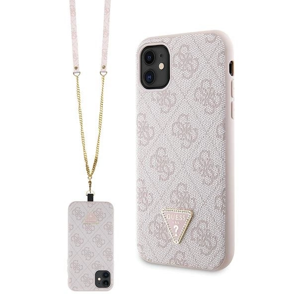 Guess GUHCN61P4TDSCPP dėklas iPhone 11 / Xr – rožinis Crossbody 4G Metal Logo