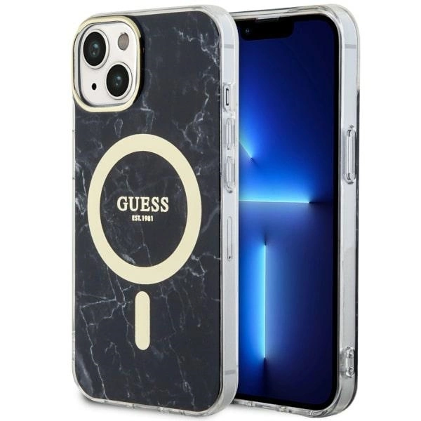 Guess GUHMP14SPCUMAK iPhone 14 6,1" – juodas/juodas kietas dėklas, Marble MagSafe