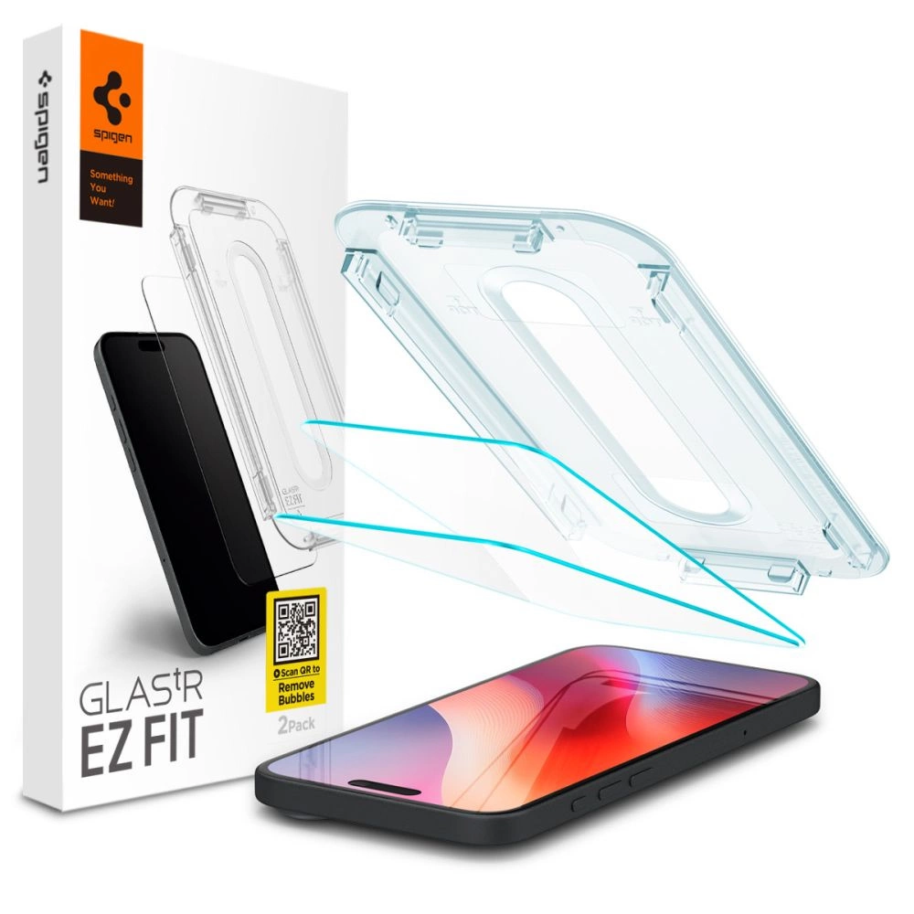 Spigen Glas.tR EZ Fit grūdintas stiklas iPhone 15 / 16 – 2 vnt.