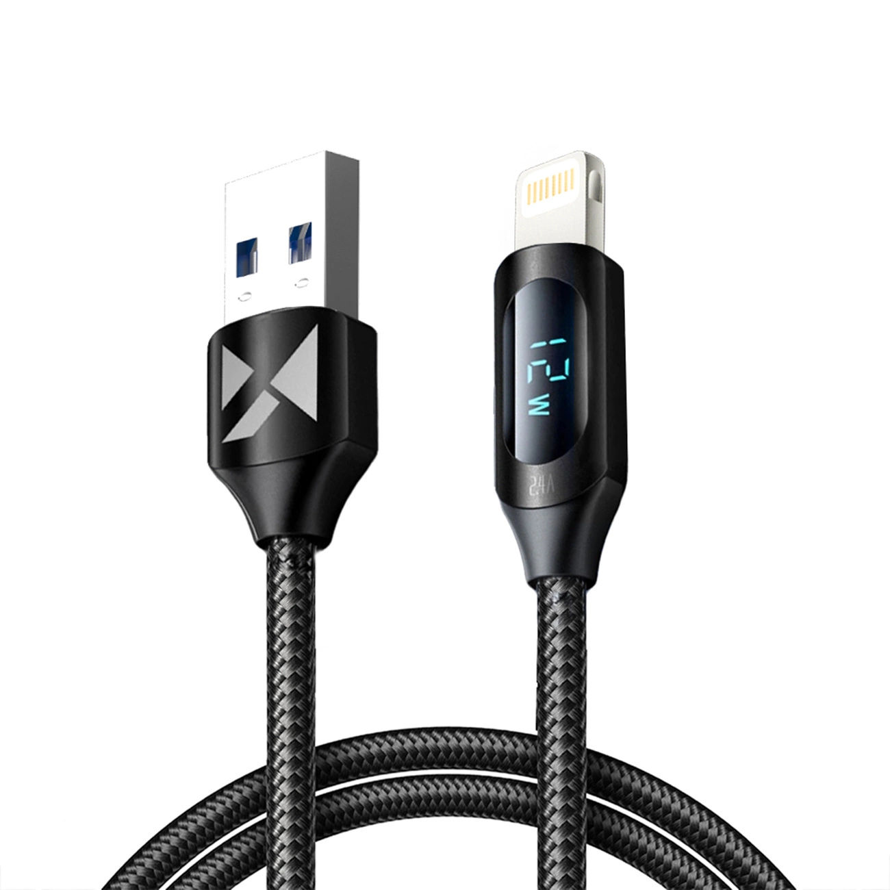 USB-A kabelis – Lightning Wozinsky WUALC1 su LED ekranu 2.4A 1 m – juodas