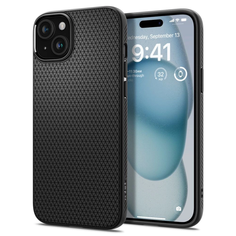 Spigen Liquid Air iPhone 15 dėklas – matinės juodos spalvos