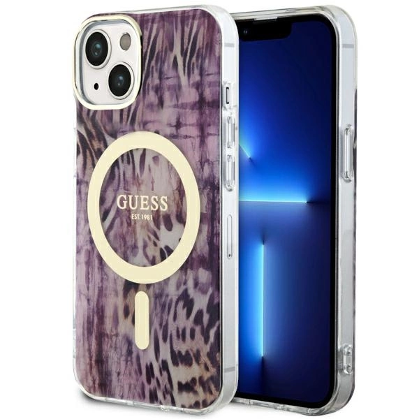 Guess Leopard MagSafe dėklas iPhone 14 – rožinis