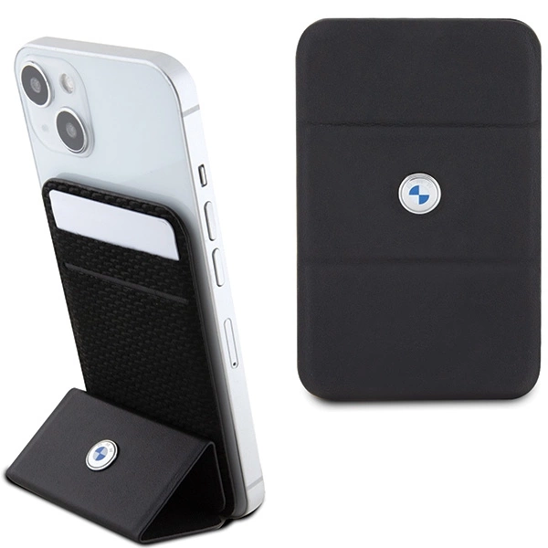BMW Wallet Card Slot Stand Case BMWCSMRSK dėklas – juodas MagSafe Signature kolekcija