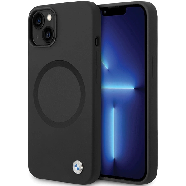 BMW BMHMP14SSILBK2 dėklas iPhone 14 – juodas Signature Liquid Silicone MagSafe