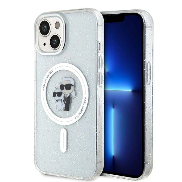 Karl Lagerfeld Karl & Choupette Glitter MagSafe dėklas iPhone 15 Plus – permatomas
