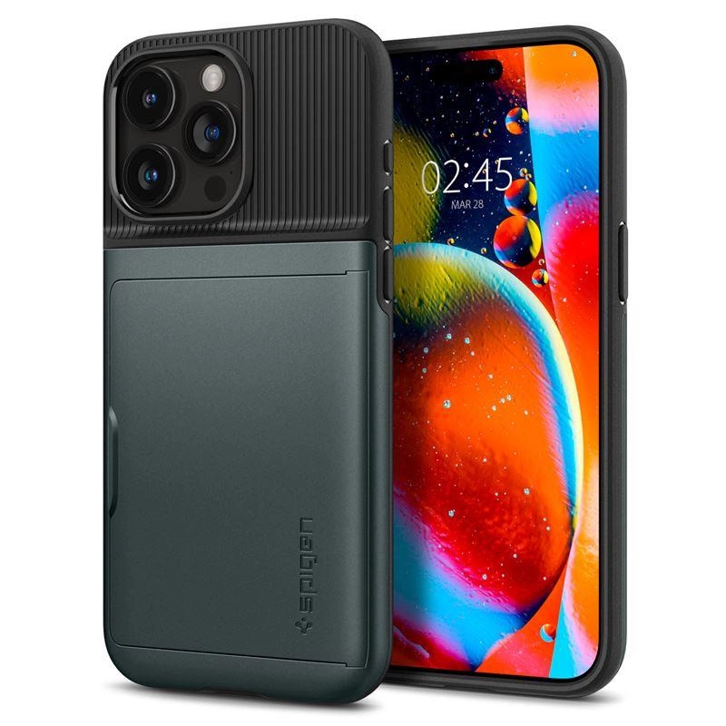 Spigen Slim Armor CS dėklas iPhone 15 Pro Max – tamsiai žalias