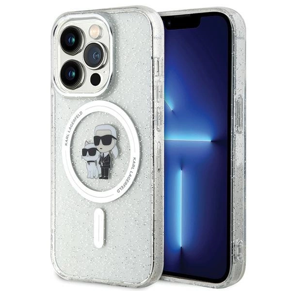Karl Lagerfeld Karl & Choupette Glitter MagSafe dėklas iPhone 15 Pro – permatomas