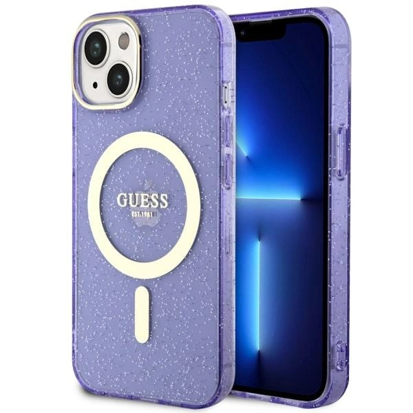 Guess GUHMP14MHCMCGU iPhone 14 Plus 6,7" – violetinis/violetinis kietas dėklas, Glitter Gold MagSafe