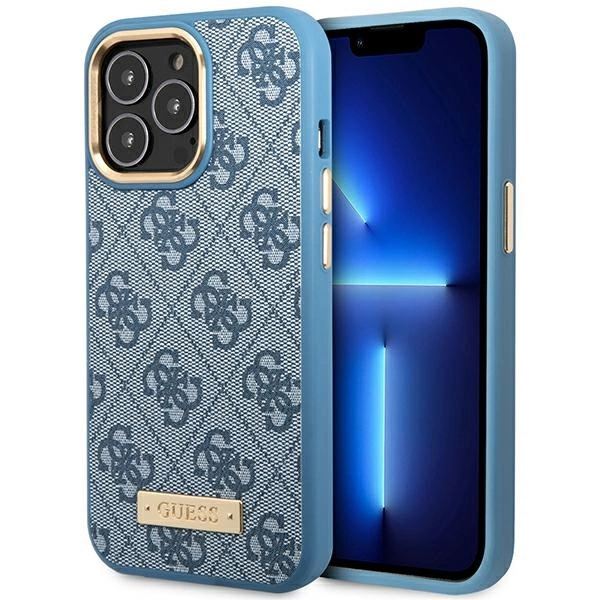 Guess GUHMP14LU4GPRB iPhone 14 Pro 6.1" – mėlynas/mėlynas, kietas dėklas, 4G Logo Plate MagSafe