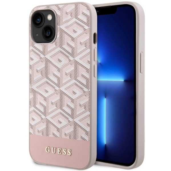 Guess GUHMP14SHGCFSEP iPhone 14 6,1" – rožinis/rožinis kietas dėklas, GCube Stripes MagSafe