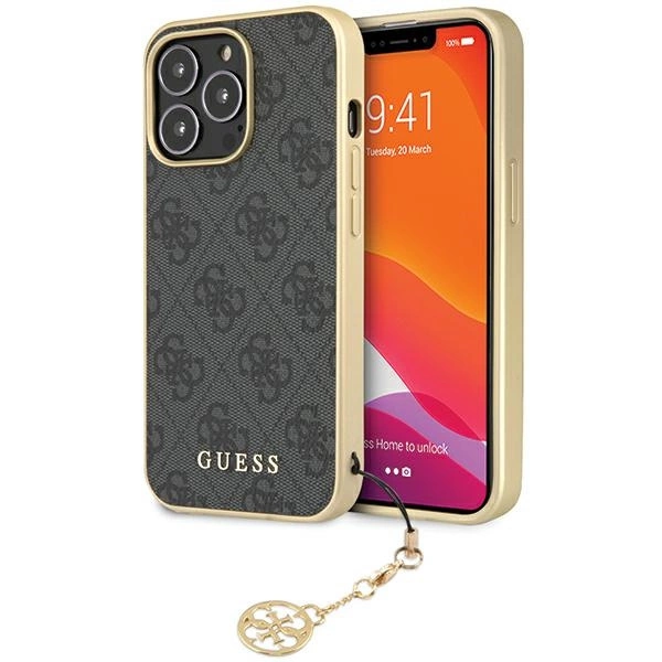 Guess 4G Charms Collection dėklas iPhone 14 Pro Max – pilkas