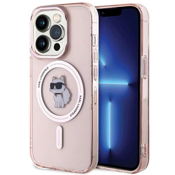 Karl Lagerfeld IML Choupette MagSafe dėklas iPhone 15 Pro – rožinis