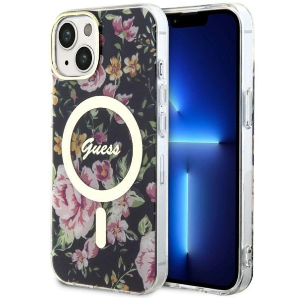 Guess GUHMP14MHCFWSK iPhone 14 Plus 6,7" – juodas/juodas kietas dėklas, Flower MagSafe