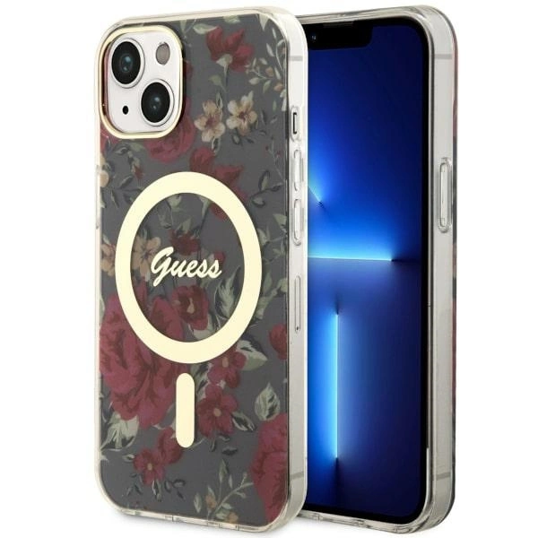 Guess GUHMP14MHCFWSA iPhone 14 Plus 6,7" – žalias/khaki kietas dėklas, Flower MagSafe