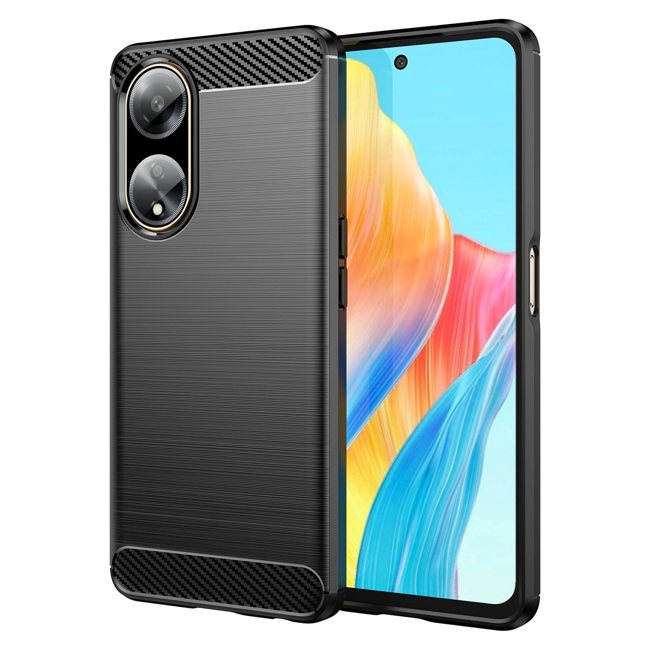 Lankstus anglies rašto dėklas Oppo A98 5G Carbon Case – juodas