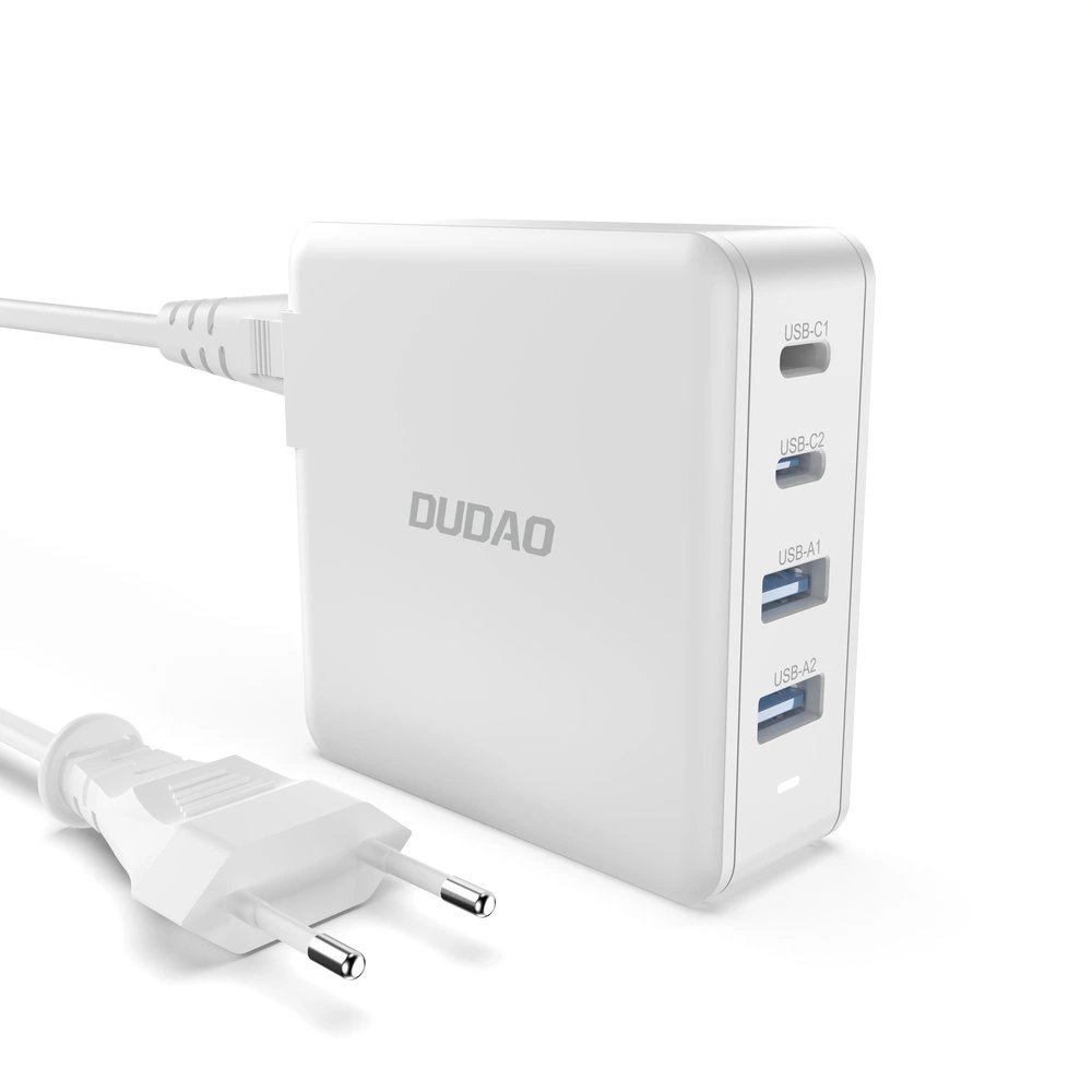 GaN 100W greitas sieninis įkroviklis 2 x USB-C / 2 x USB Dudao A100EU – baltas