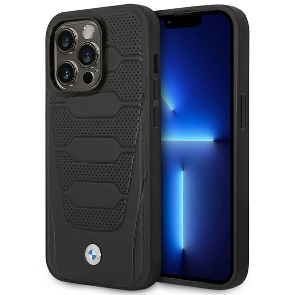 BMW dėklas BMHCP14X22RPSK iPhone 14 Pro Max 6.7" – juodas/juodas, odinis, Seats Pattern