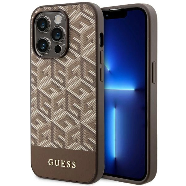 Guess GUHMP14LHGCFSEW iPhone 14 Pro 6,1" – rudas/rudas kietas dėklas, GCube Stripes MagSafe