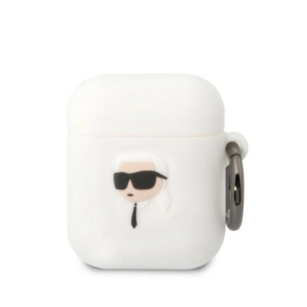 Karl Lagerfeld KLA2RUNIKH AirPods 1/2 dėklas – baltas silikoninis Karl Head 3D
