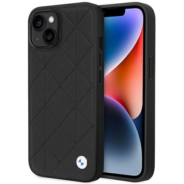 BMW dėklas BMHCP14S22RQDK iPhone 14 6.1" – juodas/juodas, odinis, Quilted