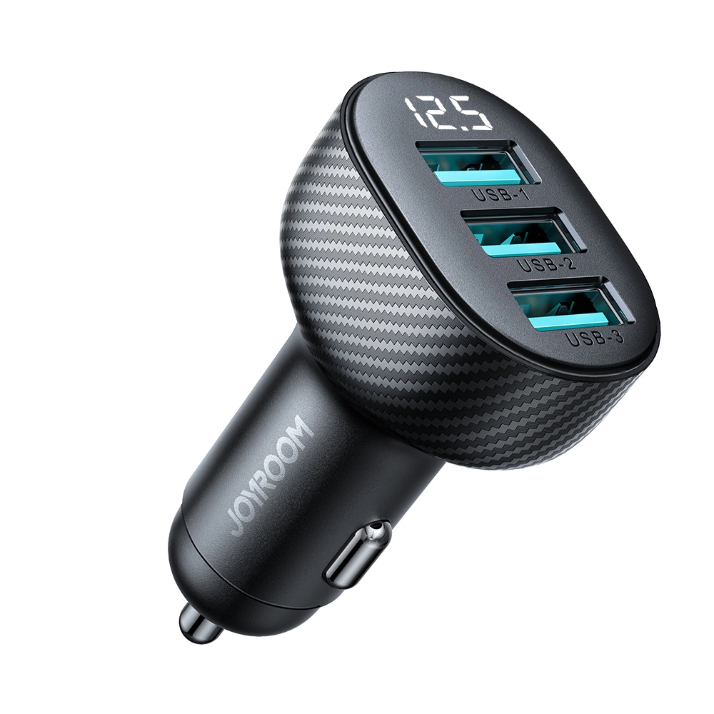 Joyroom JR-CCD03 3.4A automobilinis įkroviklis su 3x USB-A ir ekranu – juodas