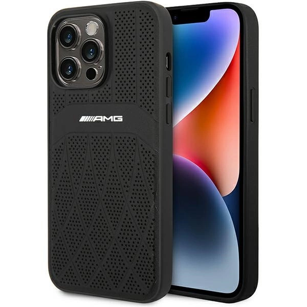 AMG AMHMP14XOSDBK iPhone 14 Pro Max 6.7" – juodas/juodas, kietas odinis dėklas, Curved Lines MagSafe