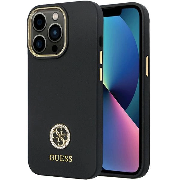 Guess GUHCP13LM4DGPK dėklas iPhone 13 Pro / 13 – juodas silikono Logo Strass 4G