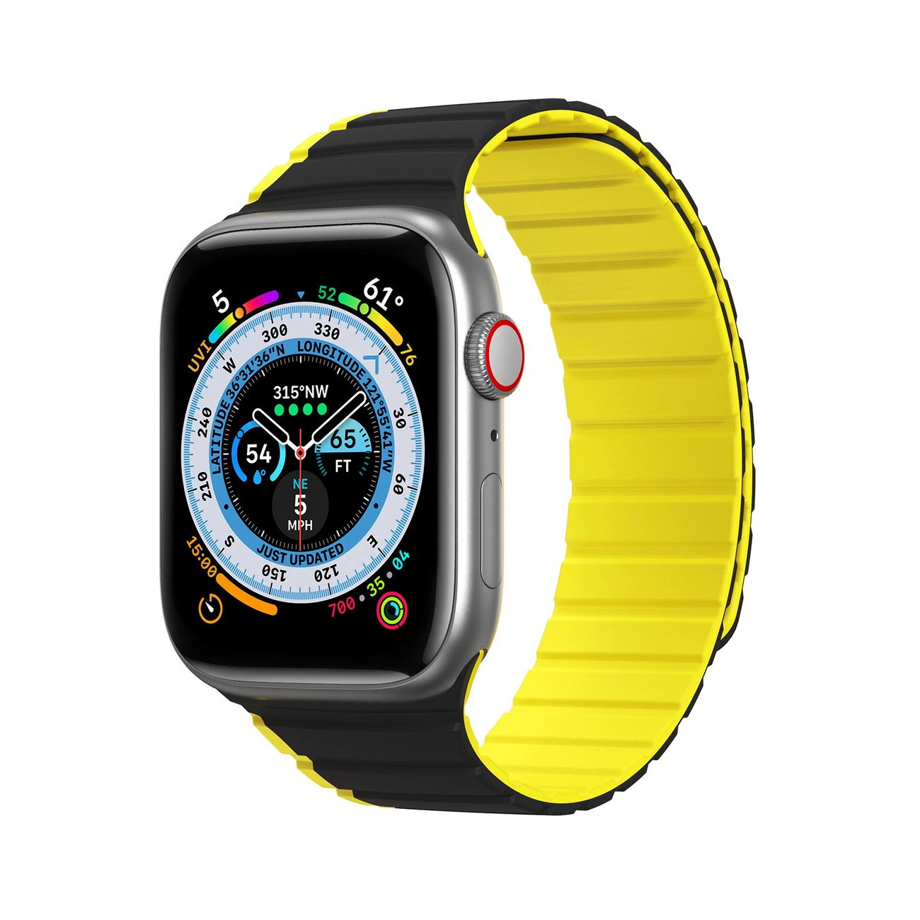 Magnetinis Apple Watch SE, 9, 8, 7, 6, 5, 4, 3, 2, 1 (41, 40, 38 mm) Dux Ducis dirželis (LD versija) – juodas ir geltonas
