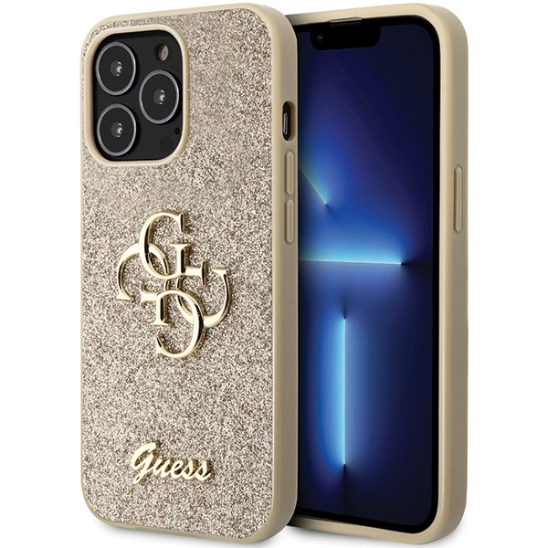 Guess GUHCP13LHG4SGD dėklas iPhone 13 Pro / 13 – auksinis blizgus Script Big 4G