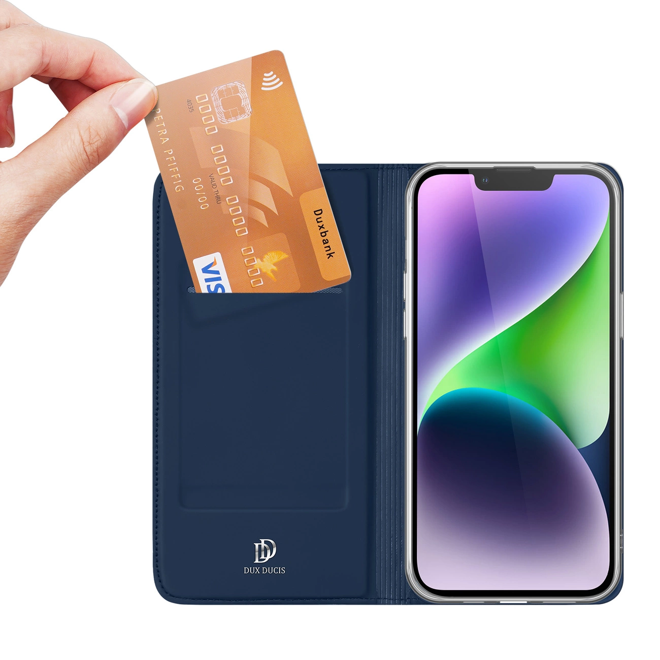 Dux Ducis Skin Pro piniginės dėklas iPhone 15 Plus – mėlynas