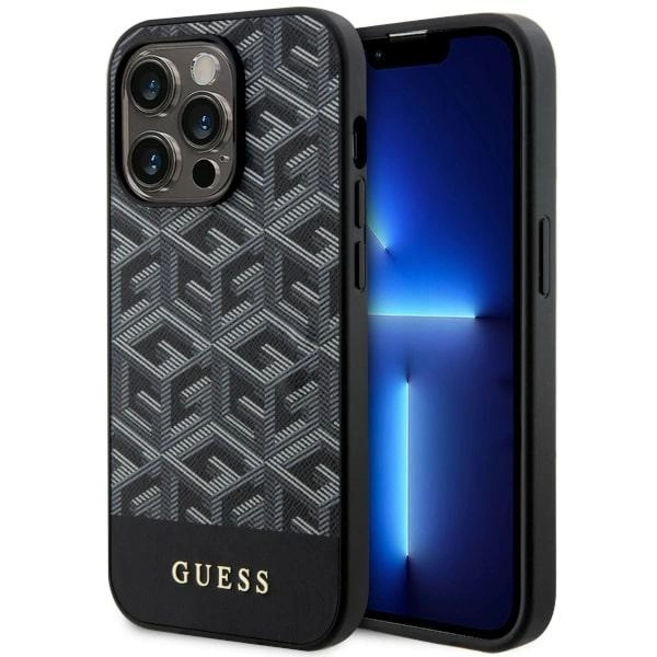 Guess GUHMP14LHGCFSEK iPhone 14 Pro 6,1" – juodas/juodas kietas dėklas, GCube Stripes MagSafe