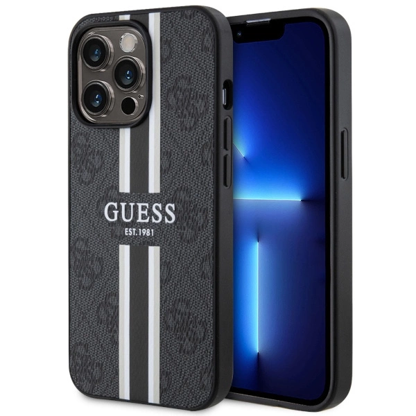Guess GUHMP13LP4RPSK iPhone 13 Pro / 13 6,1" – juodas/juodas kietas dėklas 4G Printed Stripes MagSafe