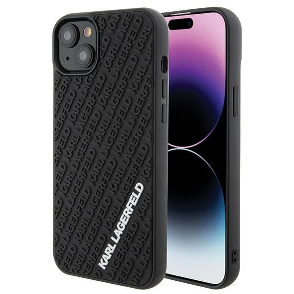 Karl Lagerfeld 3D Rubber Multi Logo dėklas iPhone 15 Plus – juodas