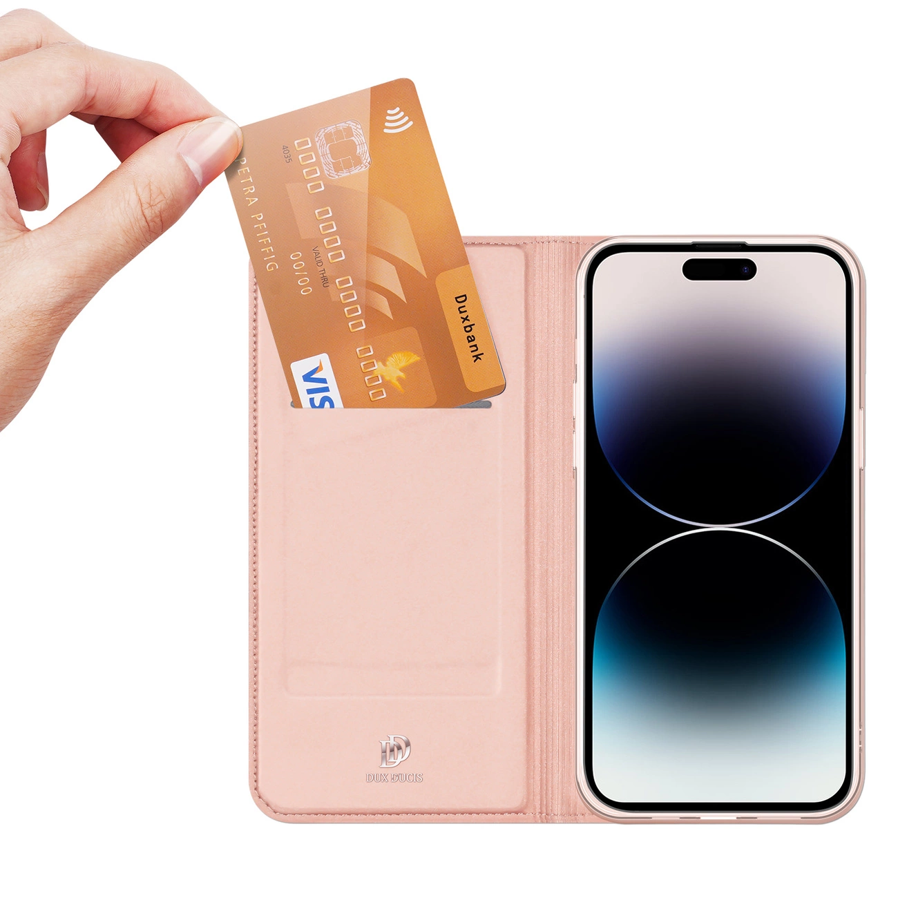 Dux Ducis Skin Pro piniginės dėklas iPhone 15 Pro – rožinis