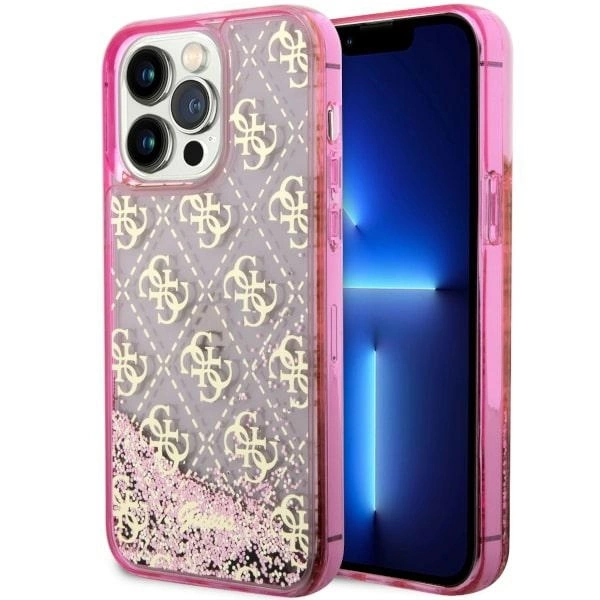 Guess GUHCP14XLC4PSGP iPhone 14 Pro Max 6,7" – rožinis/rožinis kietas dėklas, Liquid Glitter 4G permatomas