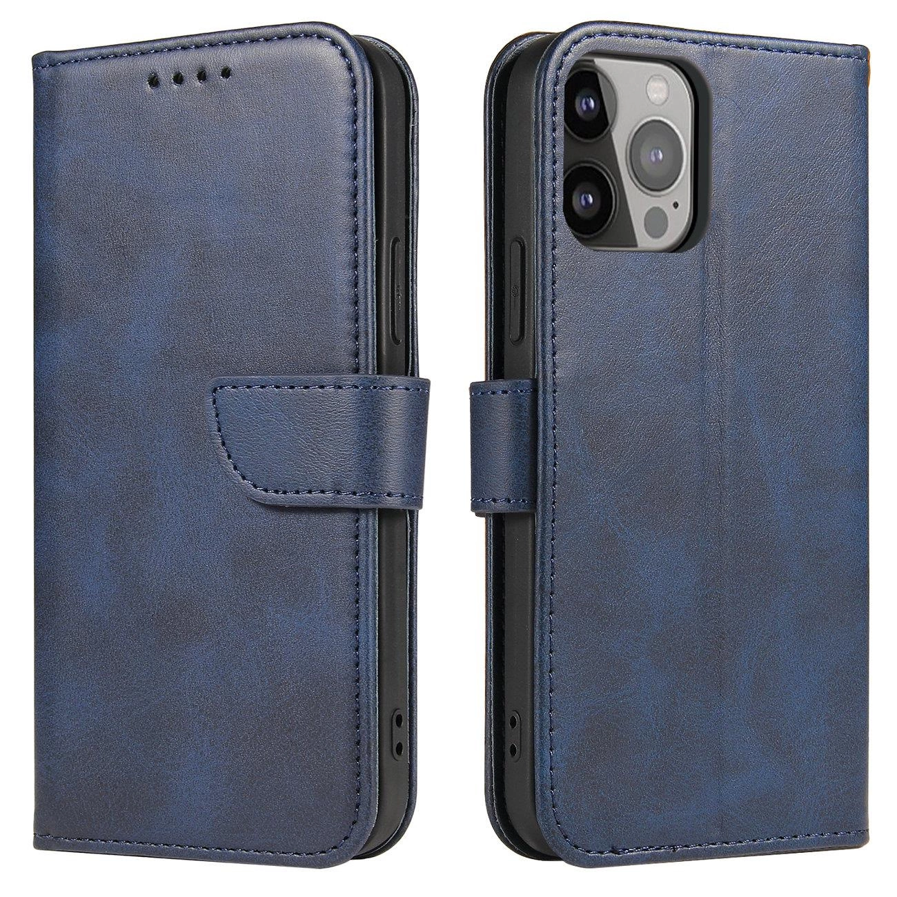 Piniginės tipo dėklas su stoveliu iPhone 15 Plus Magnet Case – mėlynas